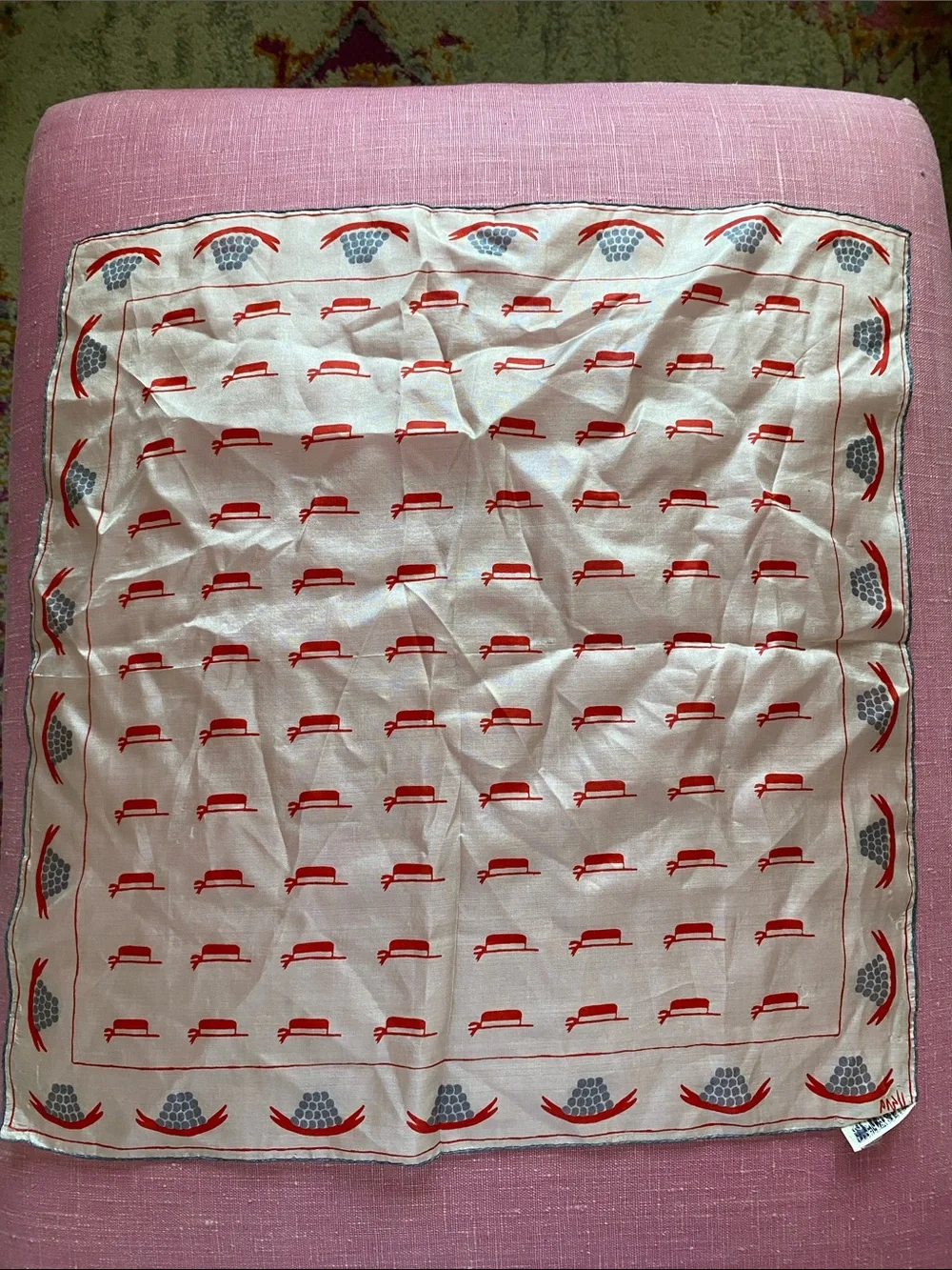 Vintage Patent Pending imperfect Vera Red and Blue Hat print Scarf